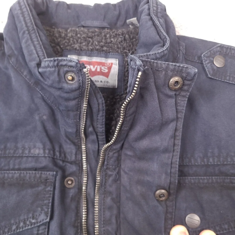 Levis Jacket Mens Small‎ Navy Blue Sherpa Lined Utility Grunge (Zipper Broken)